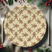 イエロー水玉模様ジンジャーブレッドマンクリスマス ペーパープレート