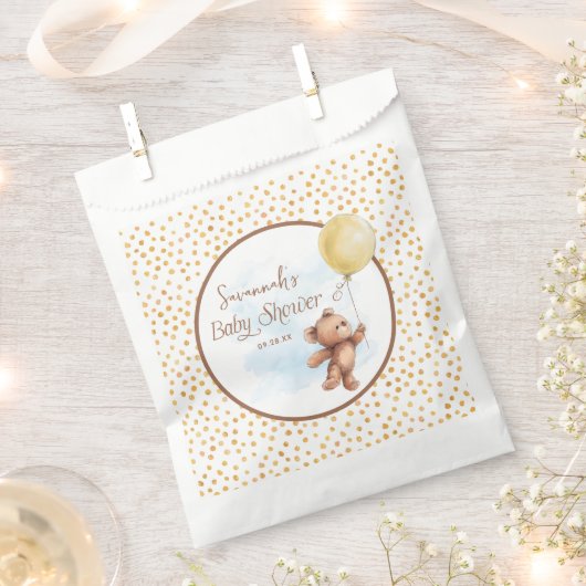 イエロー水玉模様テディベア赤ちゃんシャワー フェイバーバッグ (クリップ留めされた状態)