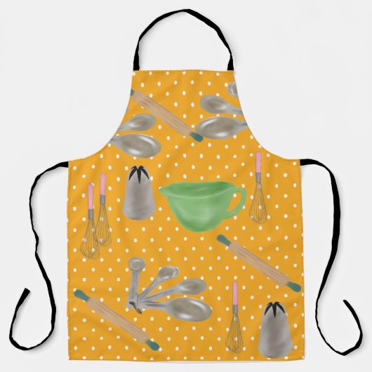 イエロー水玉模様デザインとベーキングアイテムエプロン エプロン (正面)
