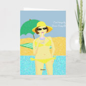 イエロー水玉模様ビキニビーチ誕生日ガール カード (裏面)