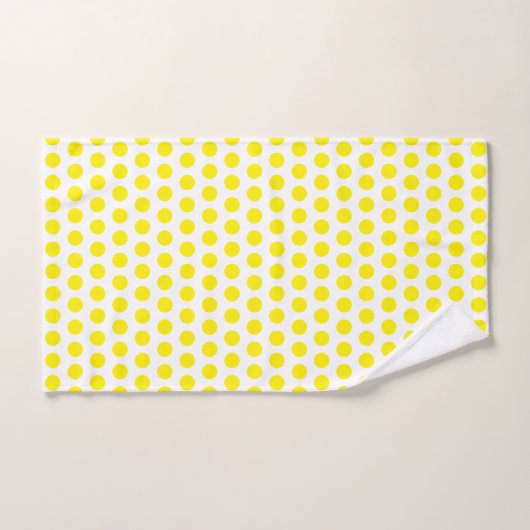 イエロー水玉模様ホワイカスタムトカラーズカかわいらしット バスタオルセット (ハンドタオル)