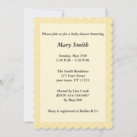 イエロー水玉模様レースハートベビーシャワー招待状 招待状 (裏面)