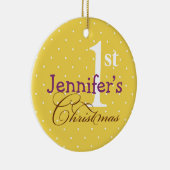 イエロー水玉模様紫の名前ベビー第1休日 セラミックオーナメント (右)