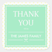 イエロー水玉模様&リボンミントありがとう スクエアシール (正面)