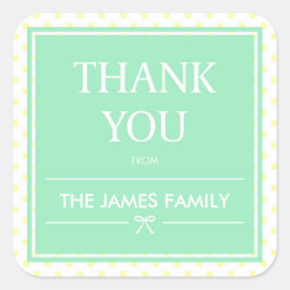 イエロー水玉模様&リボンミントありがとう スクエアシール