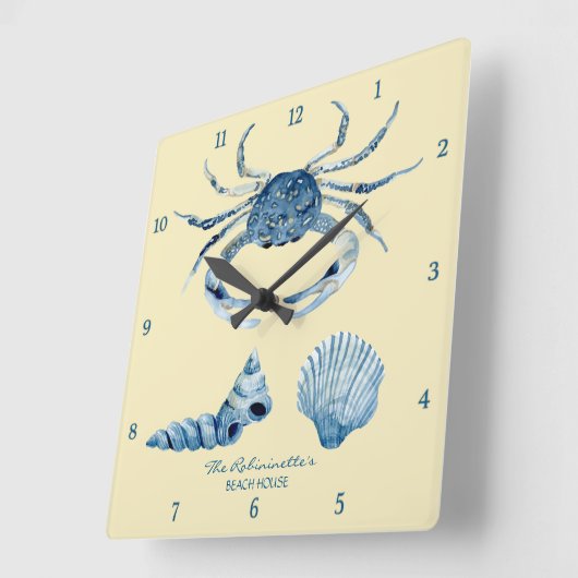 イエロー海カニ航海のビーチハウス スクエア壁時計 (傾斜)