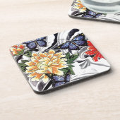 イエロー牡丹とバタフライタトゥーデザイン コースター (左側)