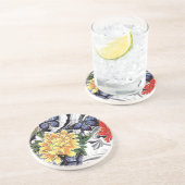 イエロー牡丹とバタフライタトゥーデザイン コースター (側面)