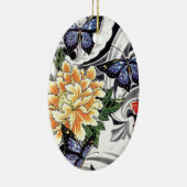 イエロー牡丹とバタフライタトゥーデザイン セラミックオーナメント (右)