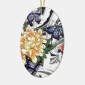 イエロー牡丹とバタフライタトゥーデザイン セラミックオーナメント (左)