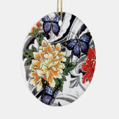 イエロー牡丹とバタフライタトゥーデザイン セラミックオーナメント (右)