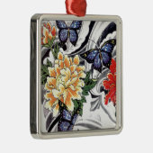 イエロー牡丹とバタフライタトゥーデザイン メタルオーナメント (右)