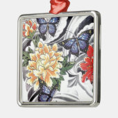 イエロー牡丹とバタフライタトゥーデザイン メタルオーナメント (左)