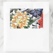 イエロー牡丹とバタフライタトゥーデザイン 長方形シール (バッグ)