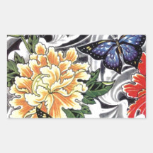 イエロー牡丹とバタフライタトゥーデザイン