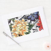 イエロー牡丹とバタフライタトゥーデザイン 長方形シール (封筒)