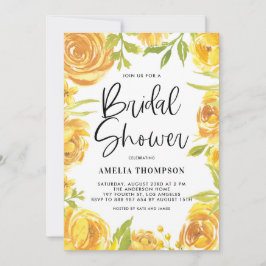 イエロー牡丹とバラフローラリースブライダルシャワー 招待状