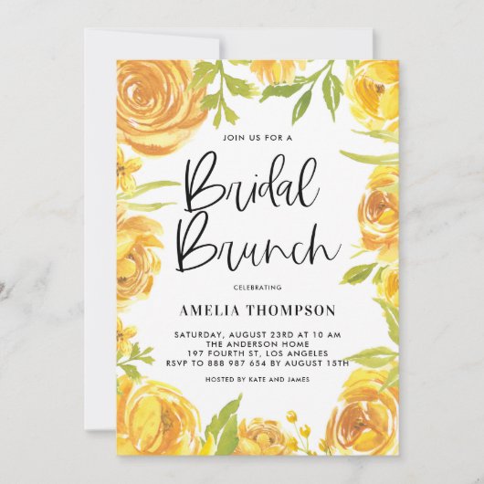 イエロー牡丹とバラフローラリースブライダルブランチ 招待状 (正面)