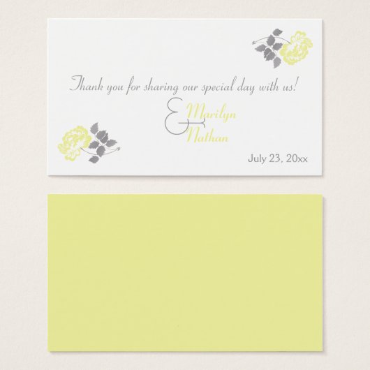 イエロー牡丹と白と灰色の結婚式の引き出物ラベル (正面&裏面)