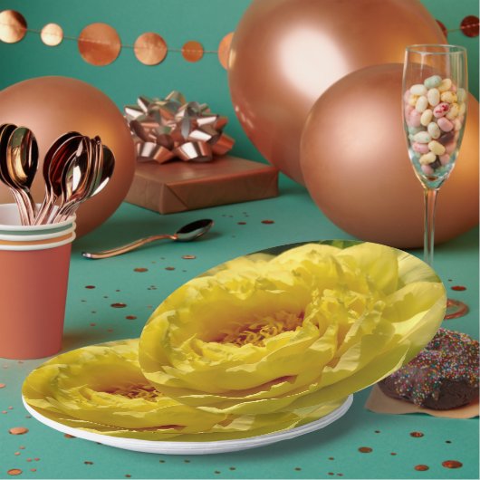 イエロー牡丹9"プレート、9"ラウンド ペーパープレート (複数)