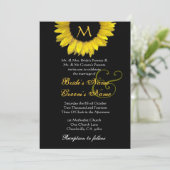 イエロー白黒ヒマワリ結婚式招待状 招待状 (スタンド正面)