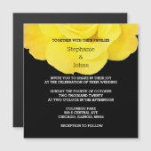 イエロー白黒フローラシンプルバラ結婚ズ マグネット招待状 (正面/裏面)