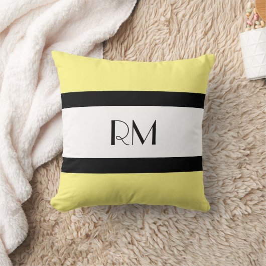 イエロー白黒モノグラムの枕 クッション (ブランケット)