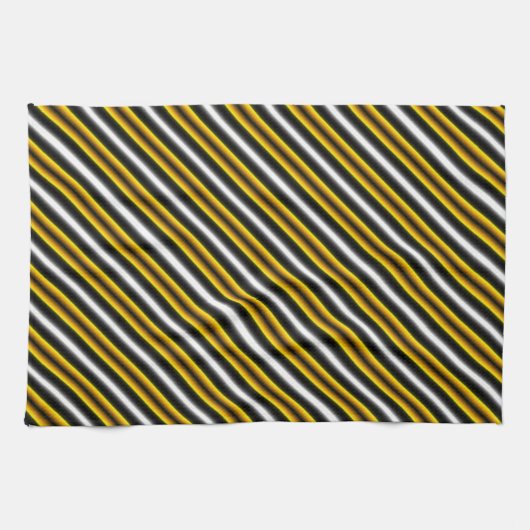 イエロー白黒レインボーストライプズ キッチンタオル (横)