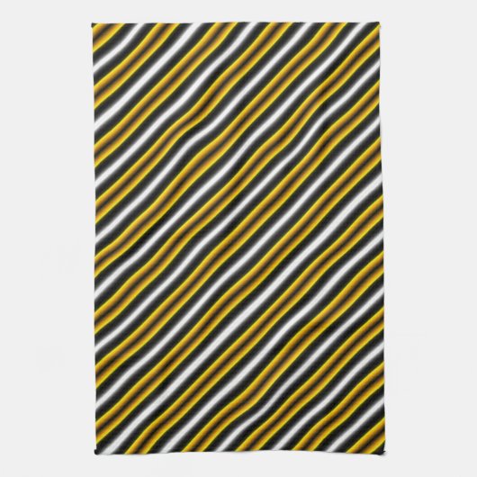 イエロー白黒レインボーストライプズ キッチンタオル (縦)