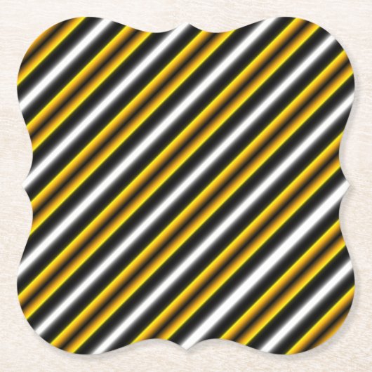 イエロー白黒レインボーストライプズ ペーパーコースター (正面)