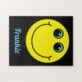 イエロー笑顔の絵文字顔オンブラックモノグラム名 ジグソーパズル (横)