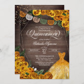 イエロー素朴ローズグリッターガウンフィエスタキンセアニラ 招待状 (正面/裏面)