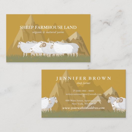 イエロー自然マウンテンファームヒツジ 名刺 (正面/裏面)