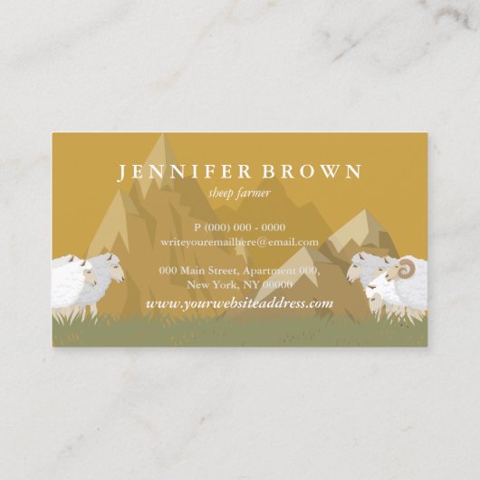 イエロー自然マウンテンファームヒツジ 名刺 (裏面)