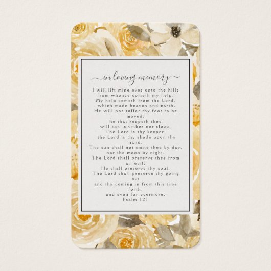 イエロー花模様写真葬儀記念祈りの言葉カード (裏面)