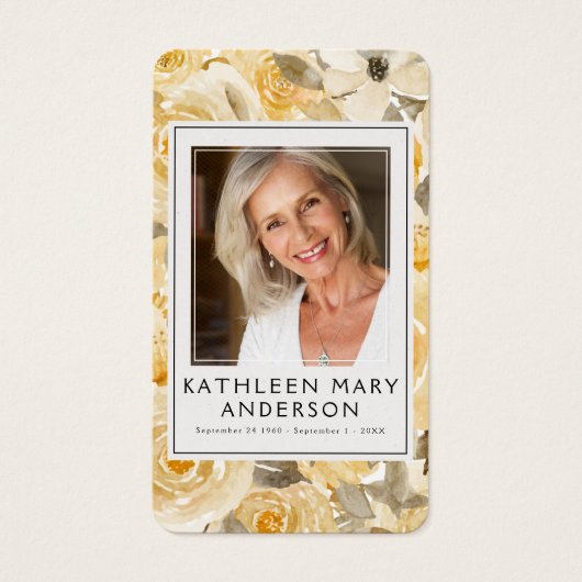 イエロー花模様写真葬儀記念祈りの言葉カード (正面)