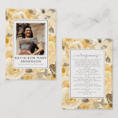 イエロー花模様写真葬儀記念祈りの言葉カード ノートカード (正面/裏面)