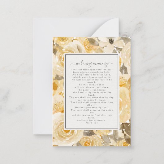 イエロー花模様写真葬儀記念祈りの言葉カード ノートカード (裏面)