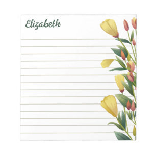 イエロー花模様夕べプリムローズラインあなたの名前 ノートパッド