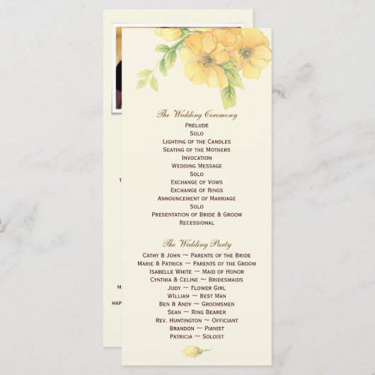 イエロー花模様結婚式 プログラムフォトキープサケ プログラム (正面/裏面)