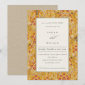 イエロー華美フローラピーコックカップルシャワー招待状 サンキューカード (正面/裏面)