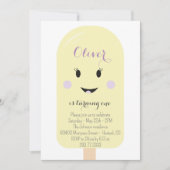 イエロー薄紫アイスクリームコーンスクープ誕生日パーティー 招待状 (正面)