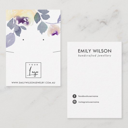 イエロー薄紫フローラネックレスイヤリングディスプレイ 名刺 (正面/裏面)