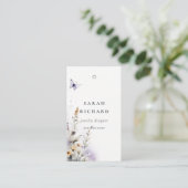 イエロー薄紫ワイルドフラワーバタフライシンプルラベル 名刺 (スタンド正面)