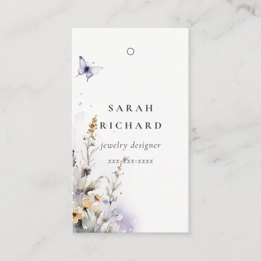 イエロー薄紫ワイルドフラワーバタフライシンプルラベル 名刺 (正面)