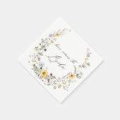 イエロー薄紫ワイルドフラワーリースここ来新婦 スタンダードカクテルナプキン (角)