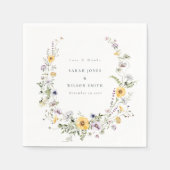 イエロー薄紫ワイルドフラワーリース結婚ズサンキュー スタンダードカクテルナプキン (正面)