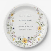 イエロー薄紫ワイルドフラワーリース結婚ズサンキュー ペーパープレート (正面)
