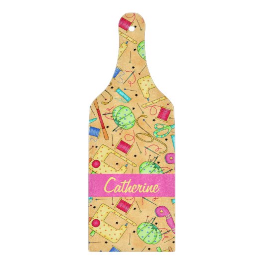 イエロー裁縫アンズアートパーソナライズされた名 カッティングボード (正面)