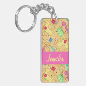 イエロー裁縫アンズアートパーソナライズされた名 キーホルダー (正面左)